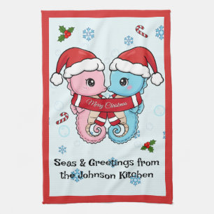 Personalized Seahorse Christmas Kitchen Towel