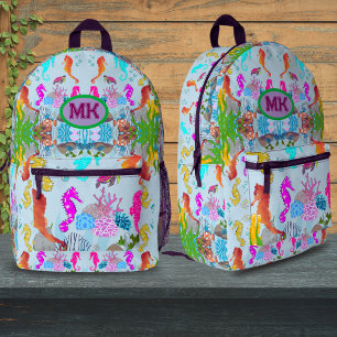 Personalized Seahorse Ocean Kids Backpack, Custom Printed Backpack
