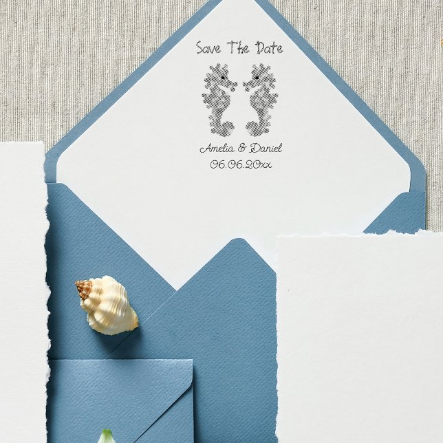 Personalized Seahorse Save the Date Rubber Stamp (Creator Uploaded)