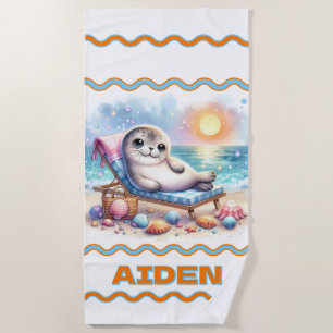 Personalized Seaside Serenity: A Seal's Vacation Beach Towel