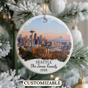 Personalized Seattle Ornament, Custom Washington Ceramic Ornament