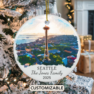 Personalized Seattle Ornament, Washington State Ceramic Ornament