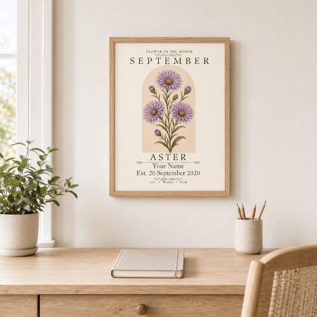Personalized September Aster Birth Flower Poster (Creator Uploaded)
