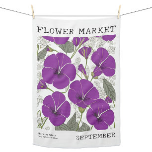 Personalized September Birth Flower Market Poster Tea Towel
