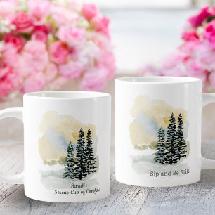 Personalized Serene Sip & Be Still Mug Watercolo