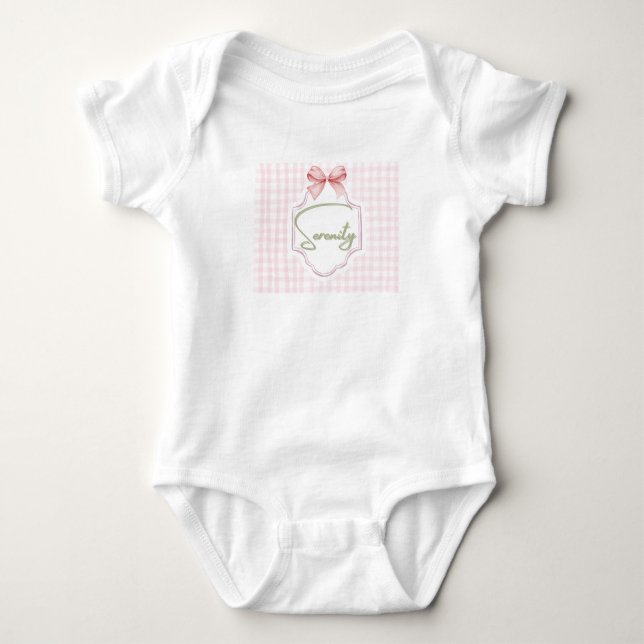 Personalized Serenity Baby Girl Nursery Bow  Baby Bodysuit (Front)