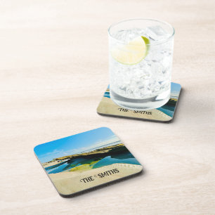 Personalized Serenity beach scene coasters
