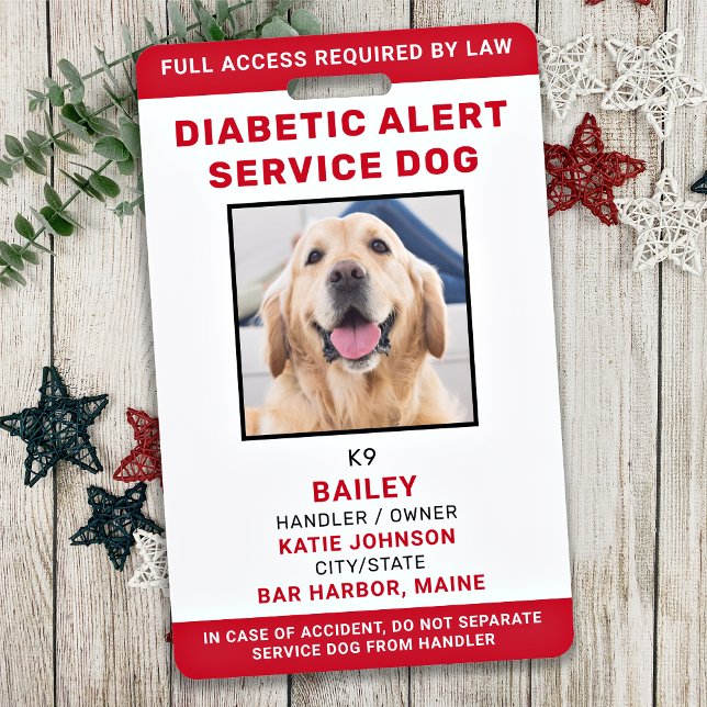 Personalized Service Dog Diabetic Alert Dog Photo ID Badge (Creator Uploaded)