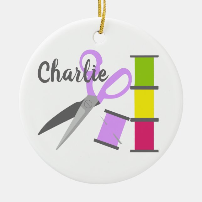 Personalized Sewing Notions Ceramic Ornament (Front)