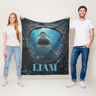 Personalized Shark Ocean Fleece Blanket