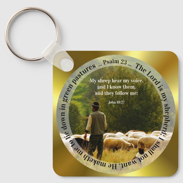 Personalized Shepherd and Flock Psalm 23 Key Ring (Front)