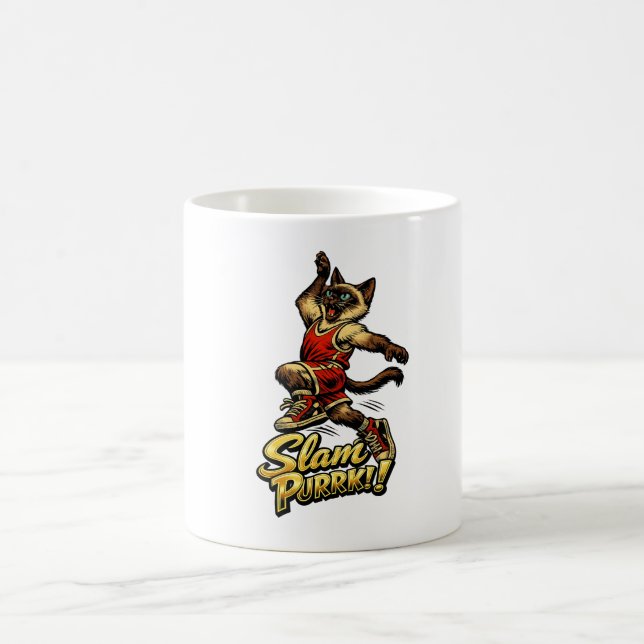Personalized Siamese Basketball Cat Coffee Mug (Center)