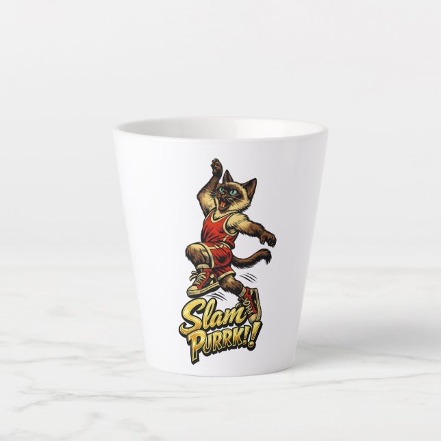 Personalized Siamese Basketball Cat Latte Mug (Front)