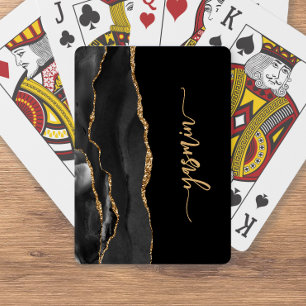 Personalized Signature Black Gold Agate Playing Cards