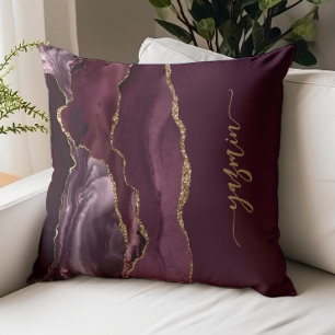 Personalized Signature Burgundy Red Gold Agate Cushion