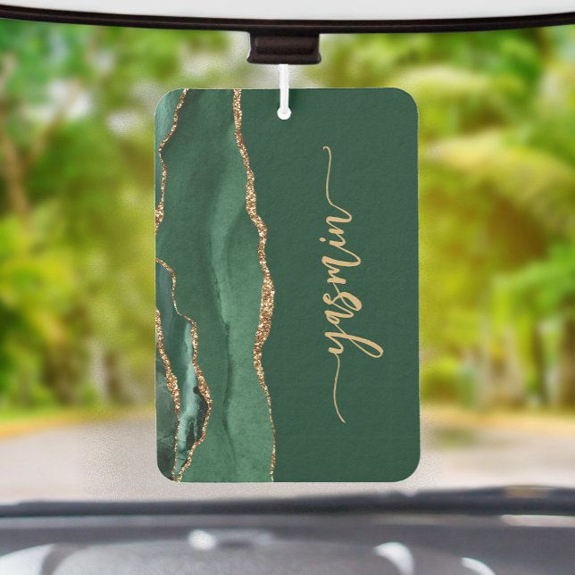 Personalized Signature Emerald Green Gold Agate Car Air Freshener (Creator Uploaded)