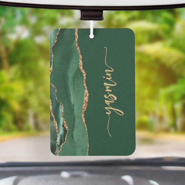 Personalized Signature Emerald Green Gold Agate Car Air Freshener (Creator Uploaded)