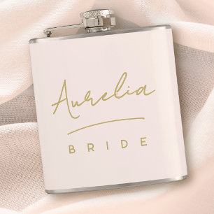 Personalized Signature Name Pink Gold Bachelorette Hip Flask