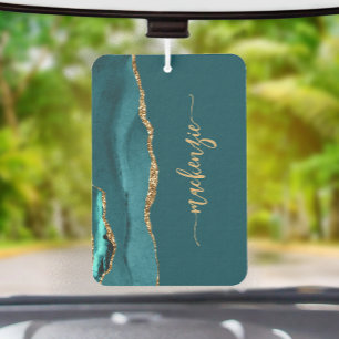 Personalized Signature Teal Blue Gold Agate Car Air Freshener