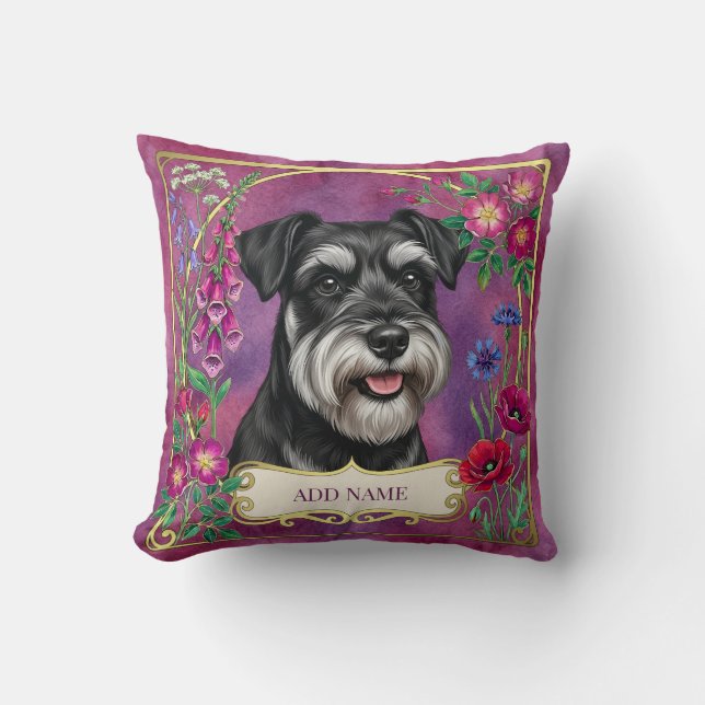 Personalized Silver & Black Schnauzer Pink Cushion (Front)