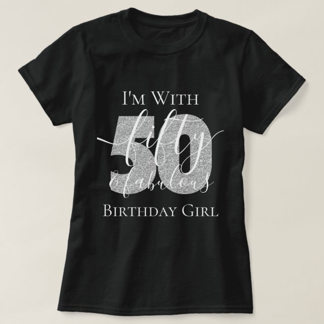 Personalized Silver Fifty Fab Birthday Glitter T-Shirt (Design Front)