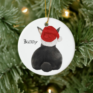 Personalized silver Fox Rabbit with Santa Hat  Ceramic Ornament