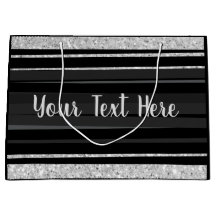 Personalized silver glitter black stripe bling