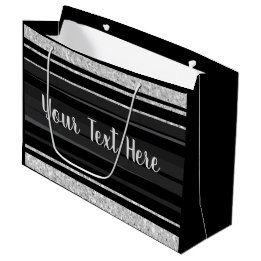Personalized silver glitter black stripe bling large gift bag