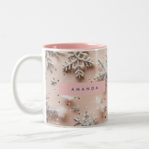 Personalized Silver Glitter Snowflake Two-Tone Coffee Mug
