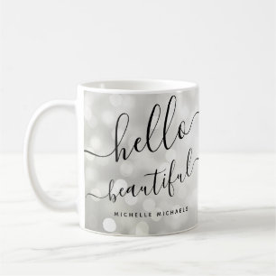Personalized Silver Lights "Hello Beautiful" Coffee Mug