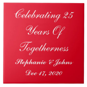 Personalized Silver Wedding Anniversary Red White Ceramic Tile