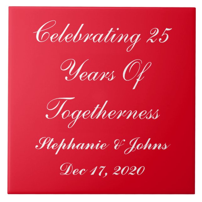 Personalized Silver Wedding Anniversary Red White Ceramic Tile (Front)