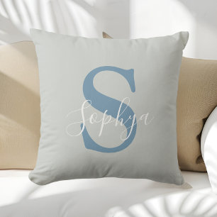 Personalized Simple Blue Monogram Cushion