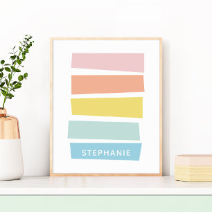 Personalized Simple Modern Pastel Shape & Stripes Poster