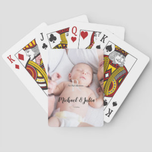 personalized simple monogram name first christmas  playing cards