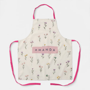 Personalized Simple Pastel Flower Motif on Cream Apron