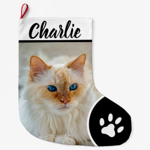 Personalized Simple Paw Pet Photo Monogram Name Large Christmas Stocking