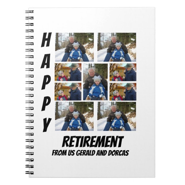 Personalized Simple Retirement  9 Photo Collage Notebook (Front)