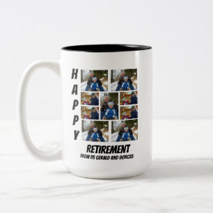 Personalized Simple Retirement  9 Photo Collage Two-Tone Coffee Mug