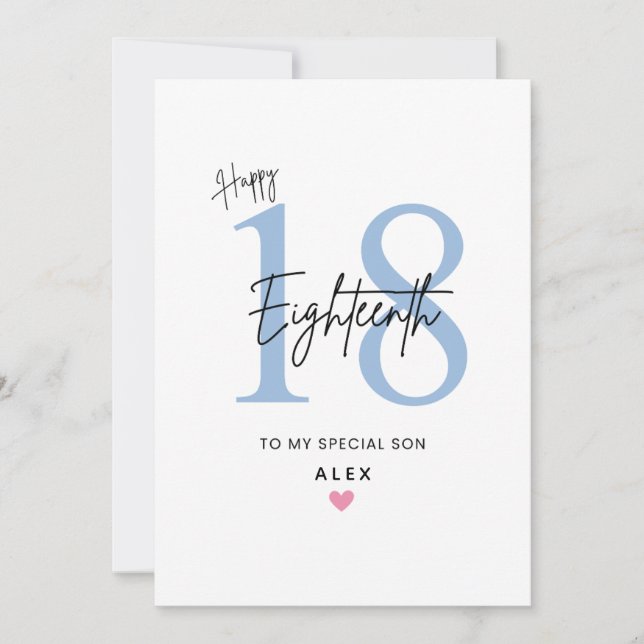 Personalized Simple Son 18th Birthday Card (Front)