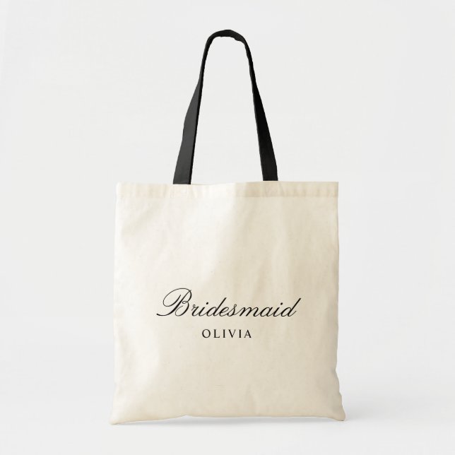 Personalized Simple Stylish Script Bridesmaid Name Tote Bag (Front)