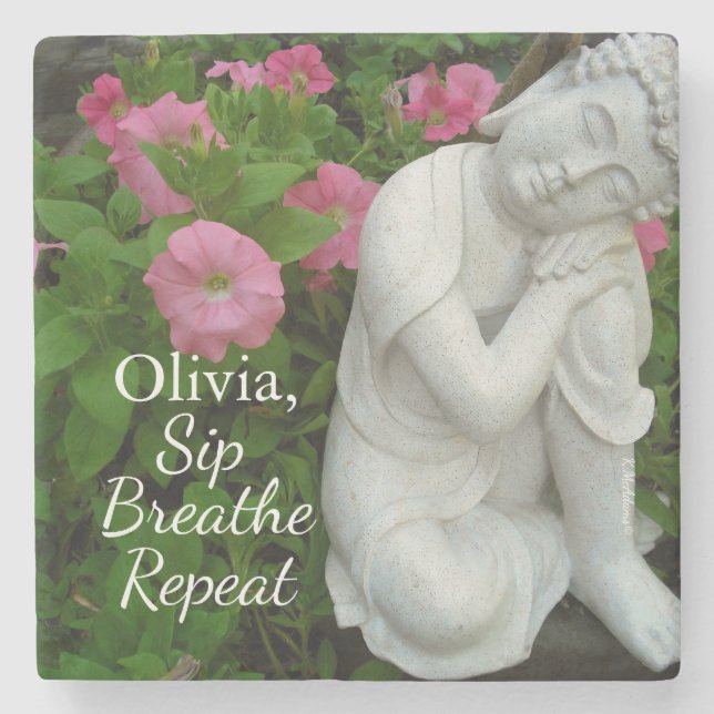 Personalized Sip Breathe Repeat Buddha Zen – Name Stone Coaster (Front)