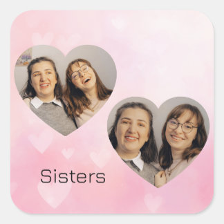 Personalized Sisters Heart-Shaped Photo Sticker