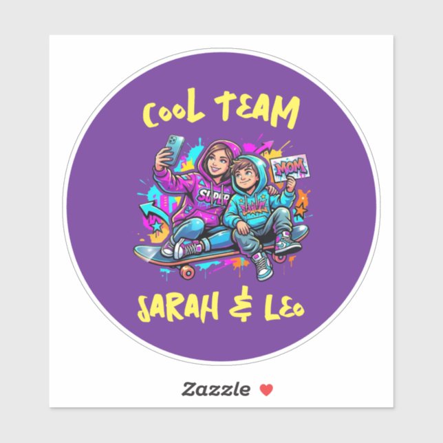 Personalized Skater Mom and Son Graffiti Art Round (Sheet)