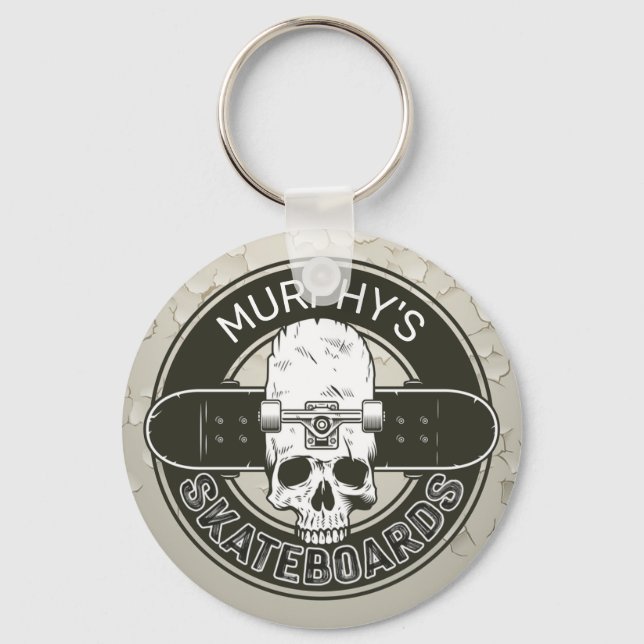 Personalized Skater NAME Skull Skateboarding Skate Key Ring (Front)
