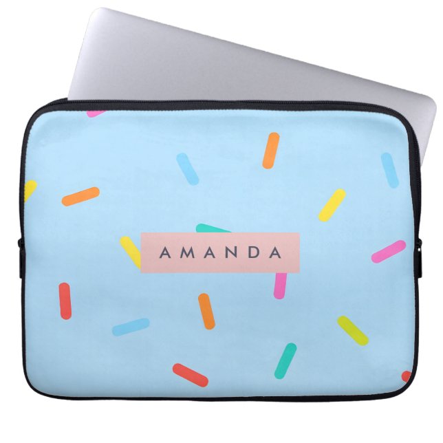 Personalized Sky Blue Sprinkle Confetti  Laptop Sleeve (Front)
