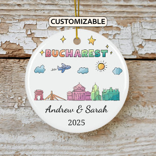 Personalized Skyline Bucharest Ornament, Romania Ceramic Ornament