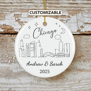 Personalized Skyline Chicago Ornament, Illinois Ceramic Ornament
