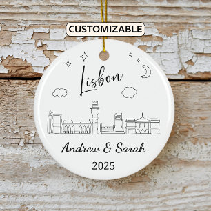 Personalized Skyline Lisbon Ornament, Portugal Ceramic Ornament