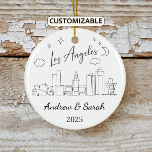 Personalized Skyline Los Angeles, California Ceramic Ornament